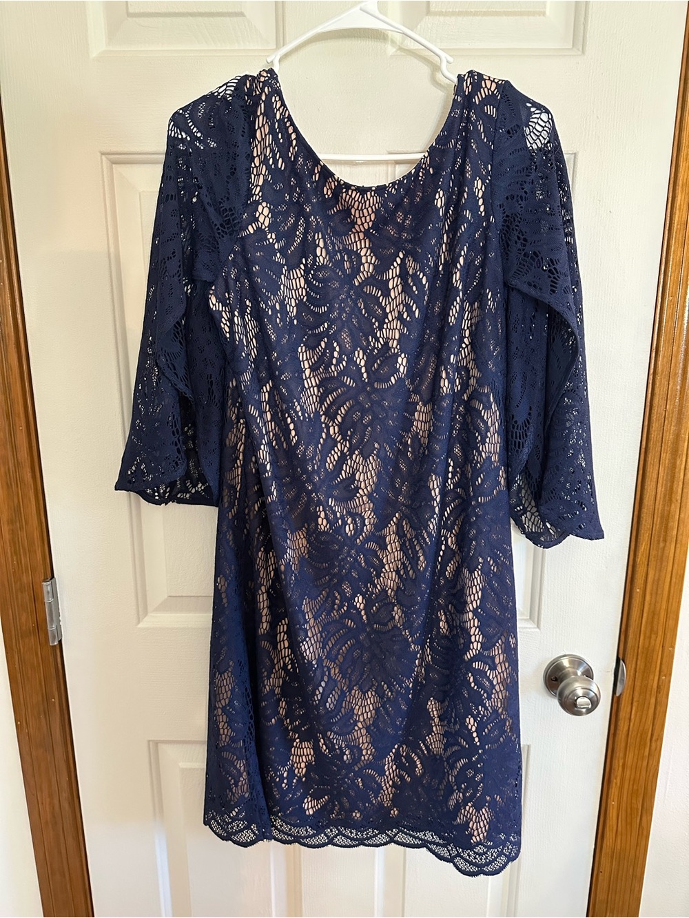 Lilly Pulitzer Navy Lace Midi Dress with Nude Lining